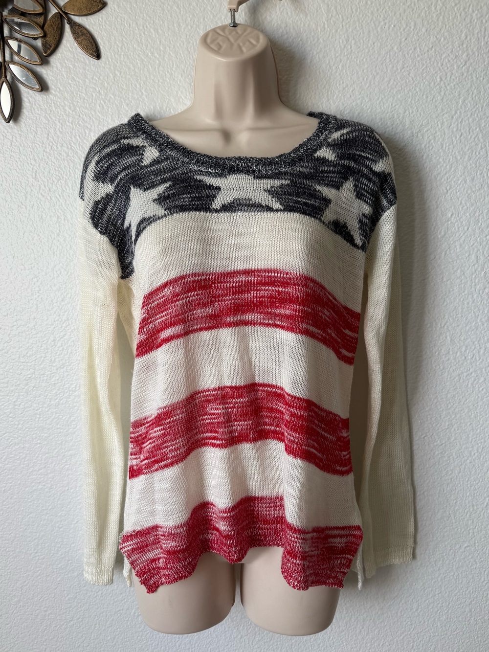 VENUS White and Red Striped Knit Top